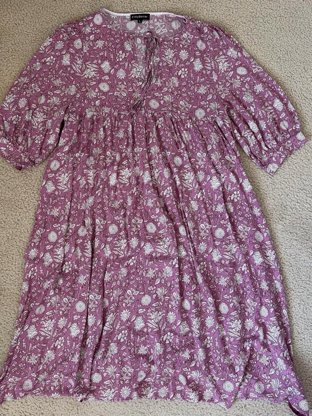 Ellie Bazar Mauve Floral Midi Dress with Tie Neck